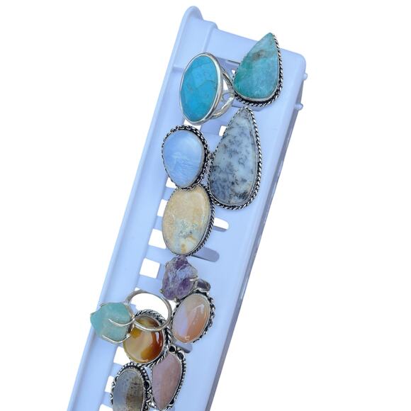 Jasper Mix Gemstone 925 Sterling Plated Wholesale Lot Assorted Rings (13) - Picture 1 of 6